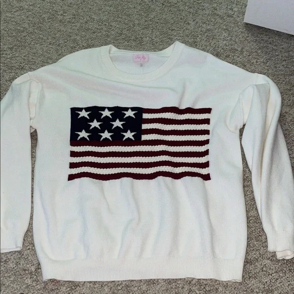 Pink Lily Cream Knit Sweater with American Flag Motif - Picture 5 of 6